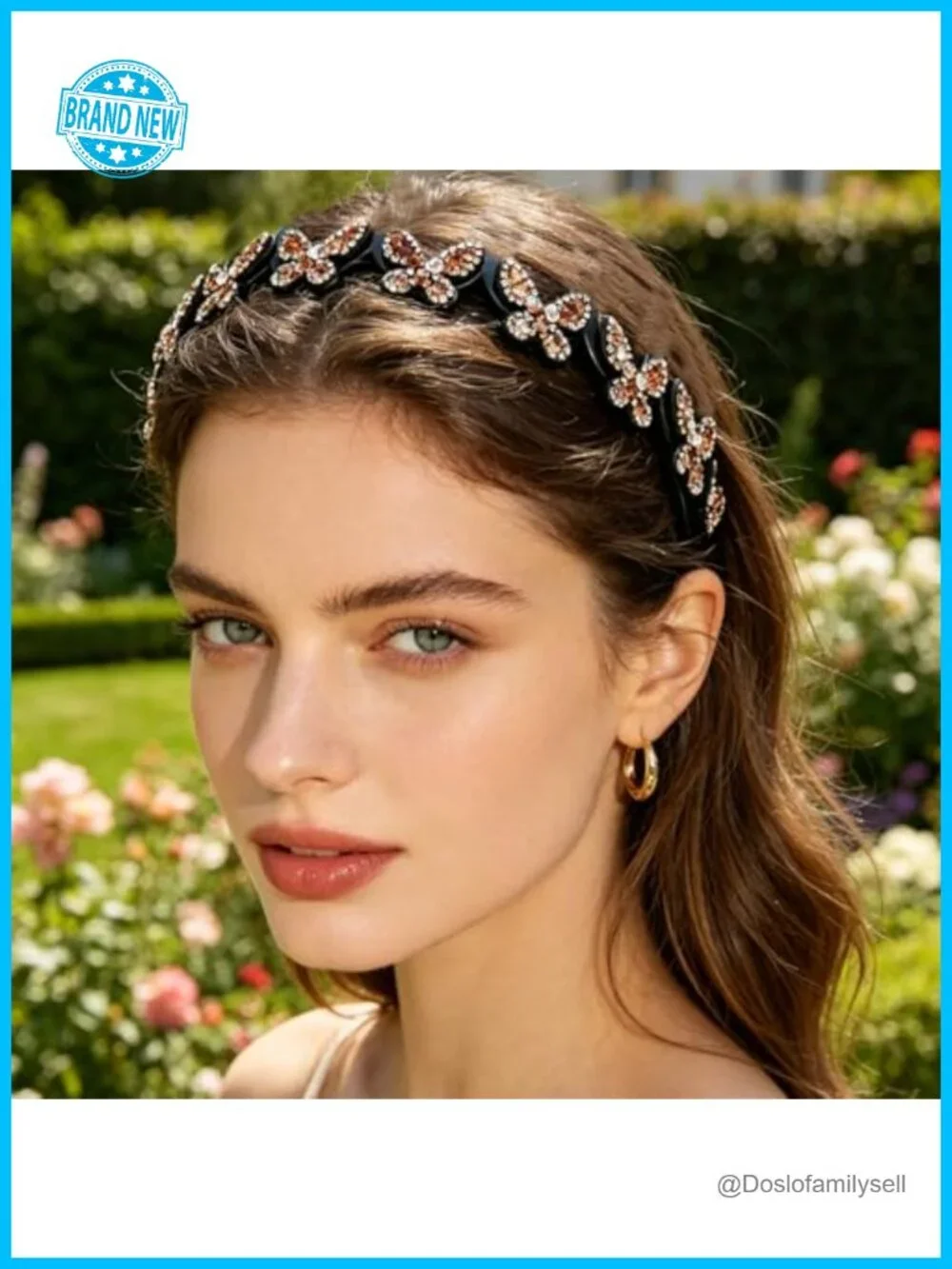 Butterfly Crystal Headband Non Slip with Teeth Rhinestone Fashion Hair Accessory